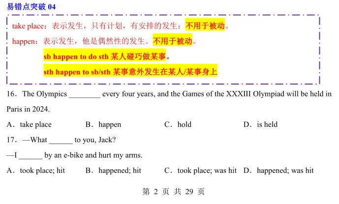 2025中考英语易错题专练-易错点01 易混动词(短语)辨析(一) 第4张