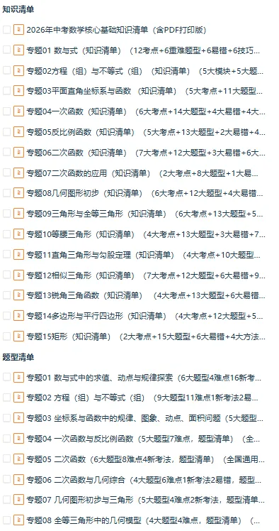最新!!2026年中考数学一轮复习特训(知识考点清单+重难点拔高+提分专训), 全国通用 第1张