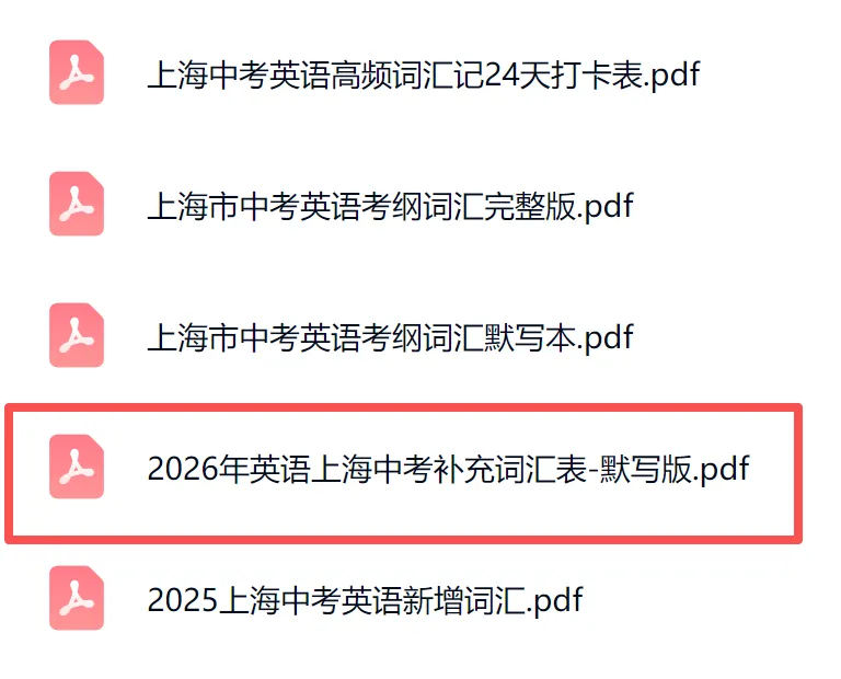 2026年上海中考英语补充词汇表-默写版 第1张 2026年上海中考英语补充词汇表-默写版 第1张