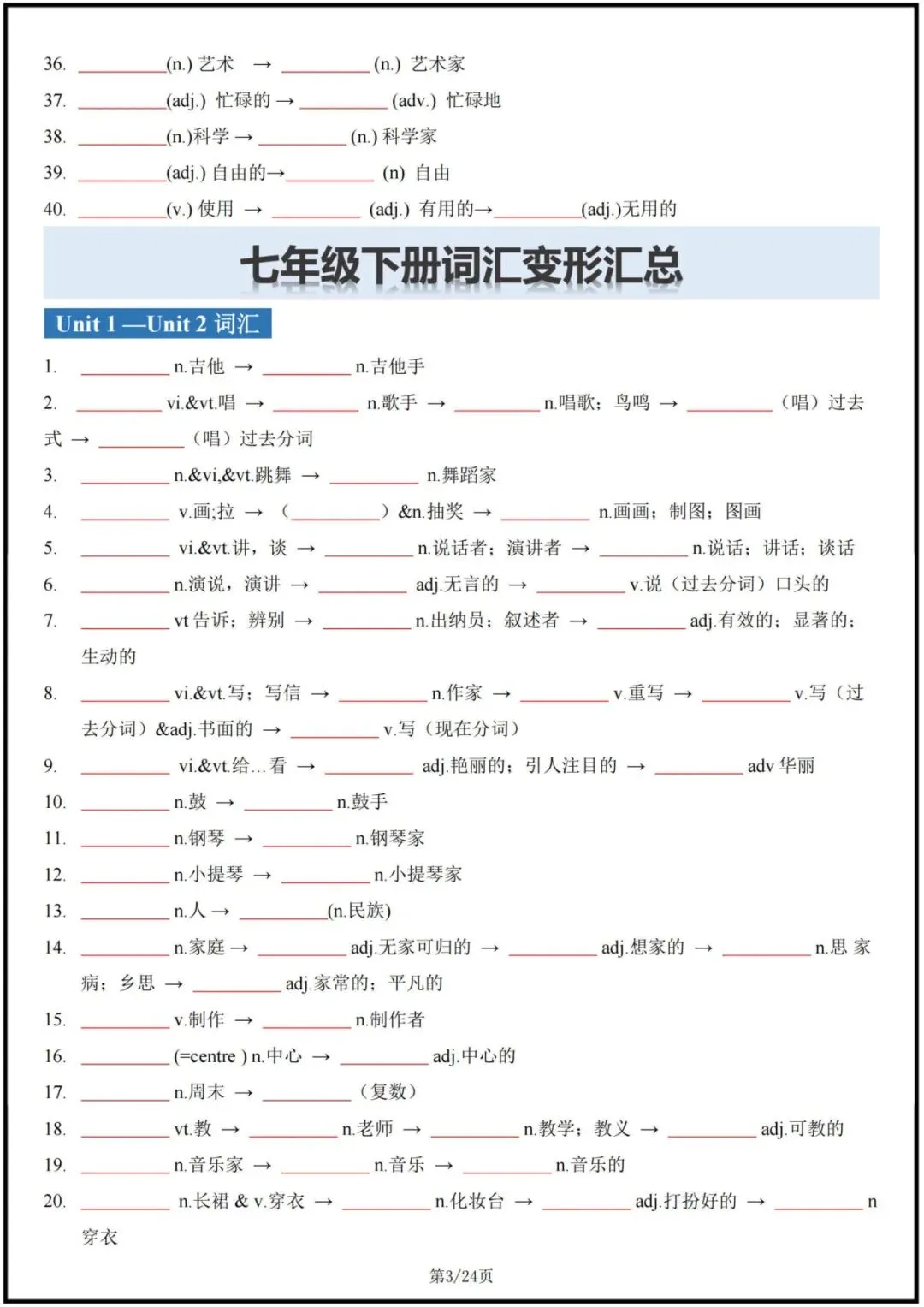 备战中考|2026新人教版初中《英语》词性转换+词汇变形梳理汇总(完整电子版可打印!) 第4张 备战中考|2026新人教版初中《英语》词性转换+词汇变形梳理汇总(完整电子版可打印!) 第4张