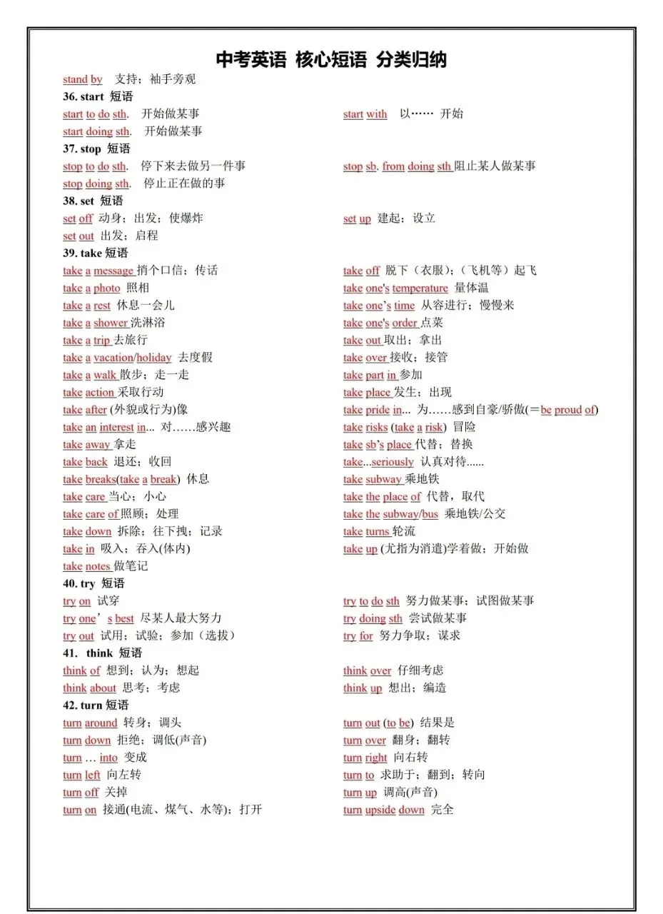 中考英语 核心短语 分类整理/中考一轮复习 第4张