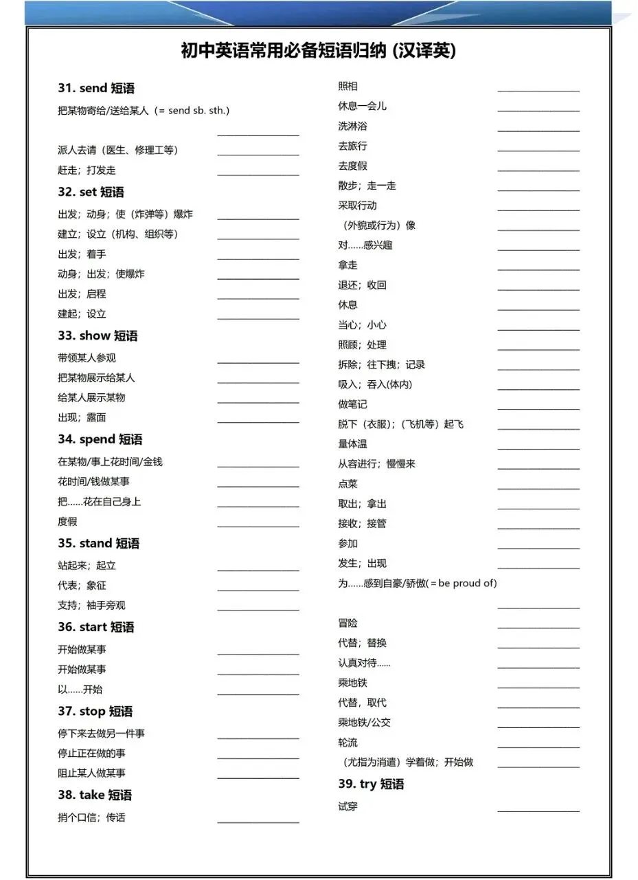 中考英语 核心短语 分类整理/中考一轮复习 第10张