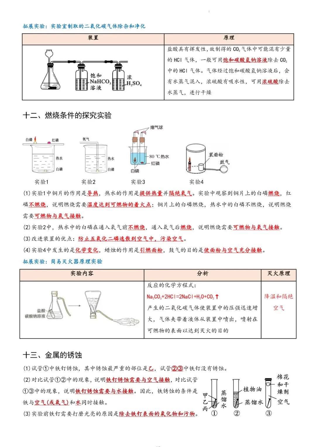 【中考必备】新版九年级化学课本重点实验总结(填空+答案双版) 第10张