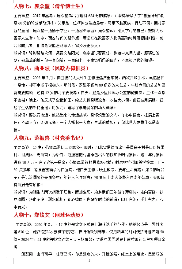 2026年中考道法时政热点专题押题预测04——2024年度感动中国十大人物 第4张