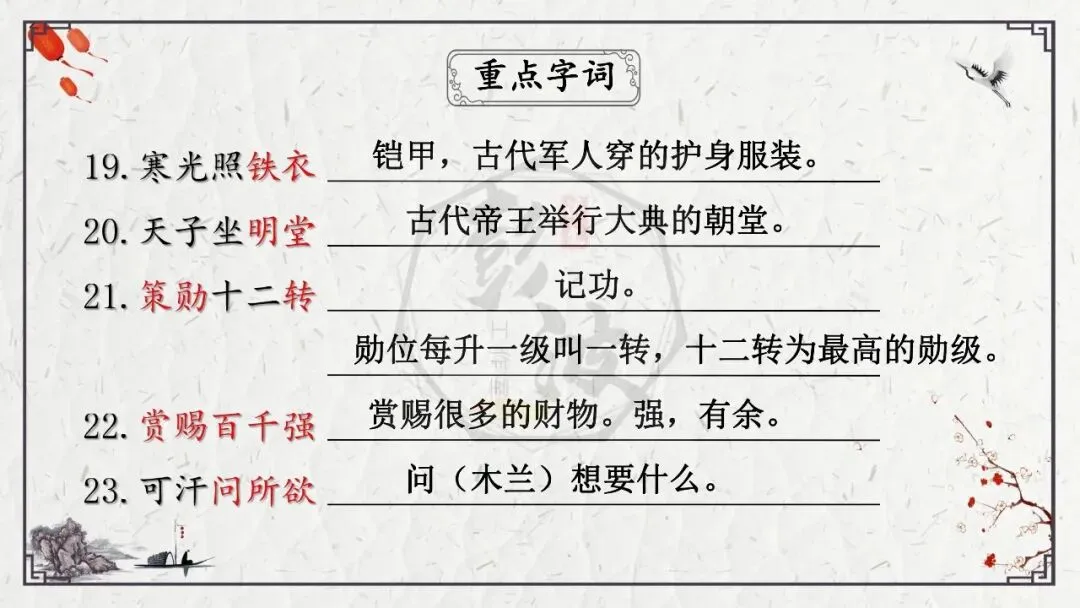 【中考专项复习课件】诗词曲85篇-13《木兰诗》 第20张