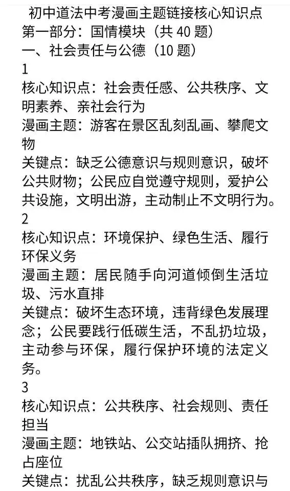 初中道法中考漫画主题链接核心知识点 第1张