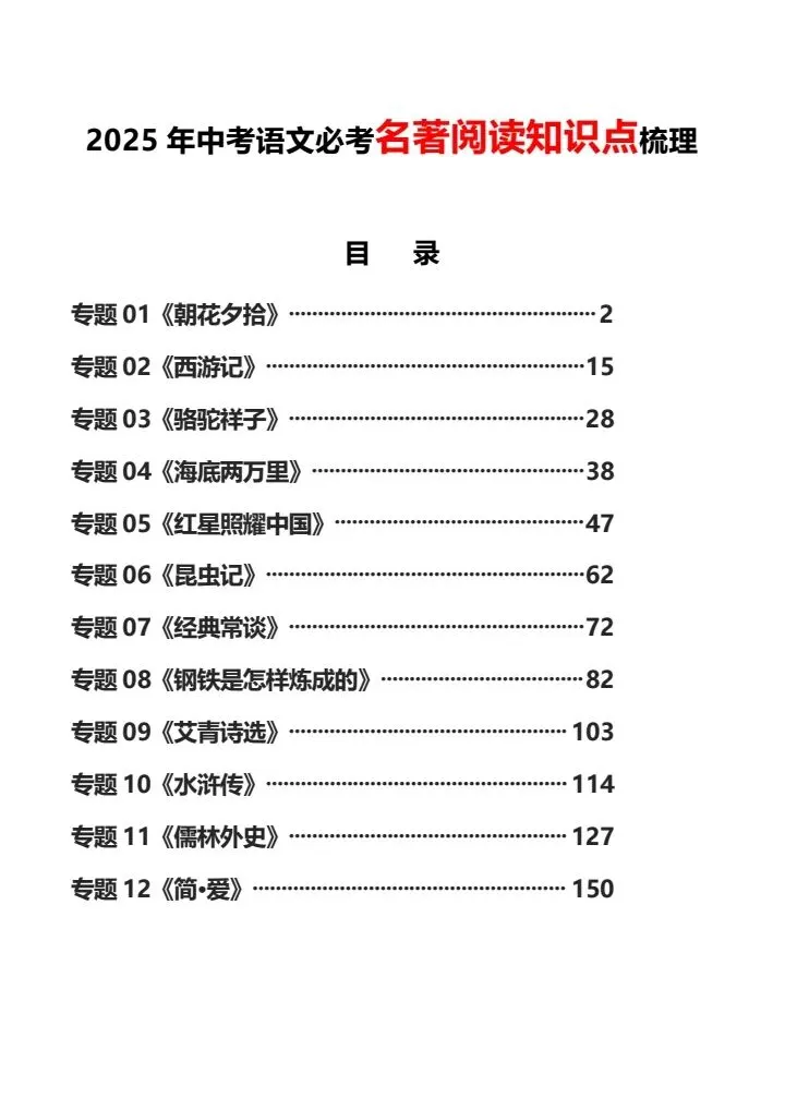 2025年中考语文12篇必考《名著阅读知识(考点)梳理》 附链接电子版可打印 第4张 2025年中考语文12篇必考《名著阅读知识(考点)梳理》 附链接电子版可打印 第4张