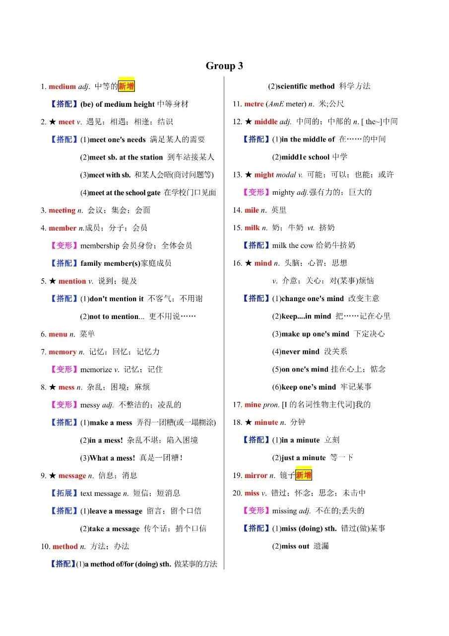 初中英语|中考专项英语专题01 《20天搞定中考必背1600个单词(二)》(高清下载打印) 第3张 初中英语|中考专项英语专题01 《20天搞定中考必背1600个单词(二)》(高清下载打印) 第3张