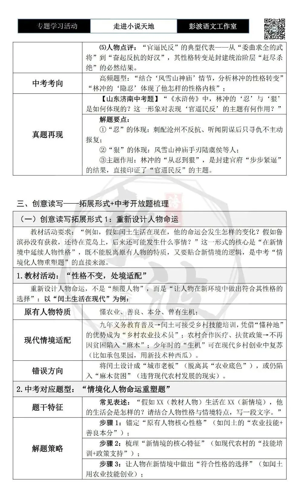 【中考语言专项-专题学习活动】-九年级上-10走进小说天地-知识手册(2元) 第12张