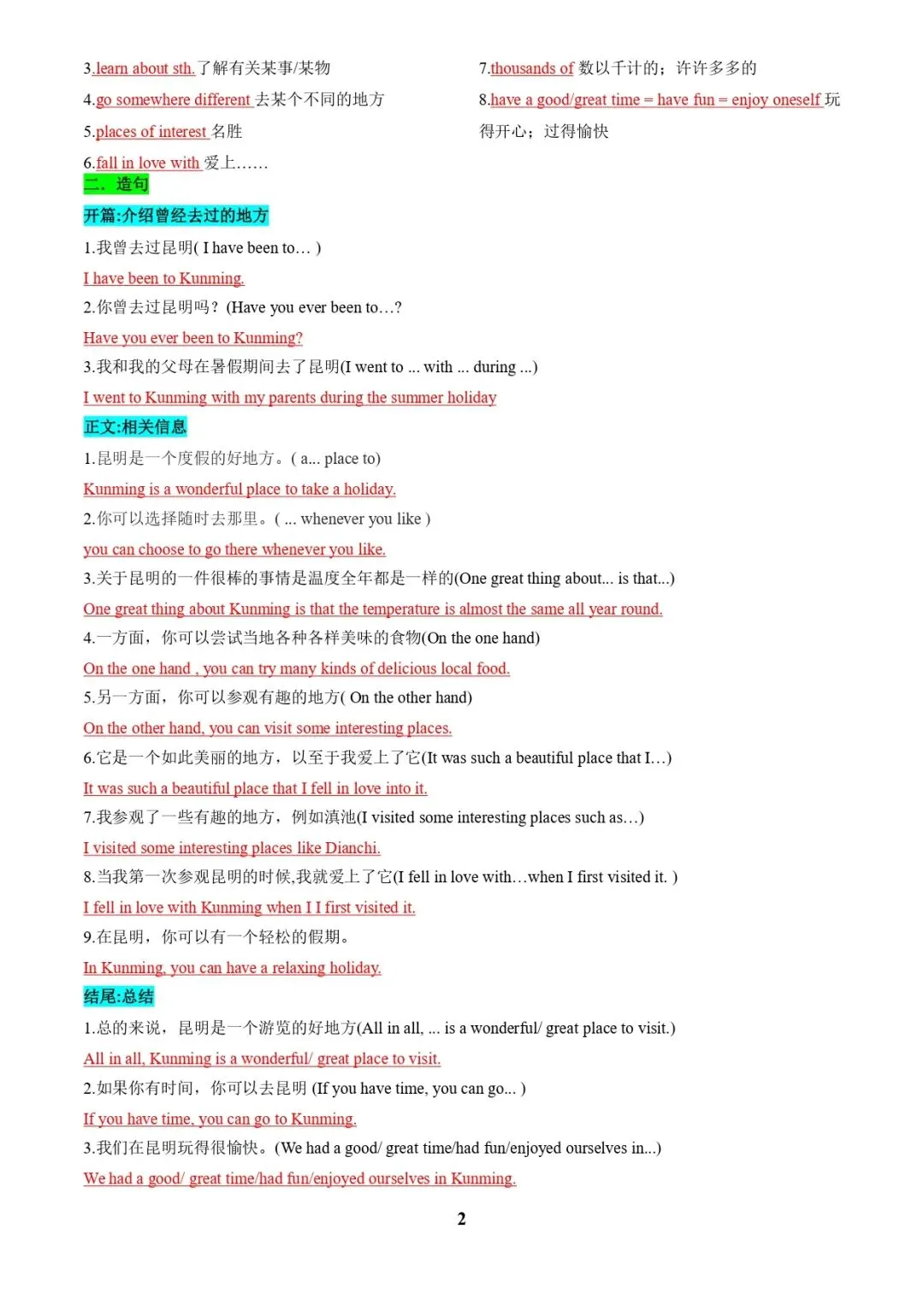 中考英语复习 | 专题03 书面表达之记叙文(旅行游记、家乡变化、中国传统文化介绍)(答题模板)(解析版) 第2张