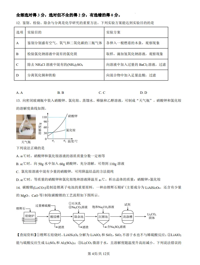 山东2025潍坊中考化学真题| 2025年山东省潍坊市中考化学真题| 高清版,带答案 第4张