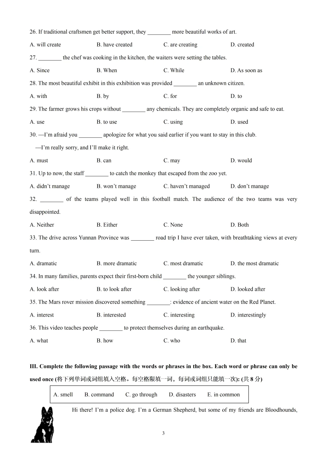 2026年上海市徐汇区中考一模英语试卷 第3张