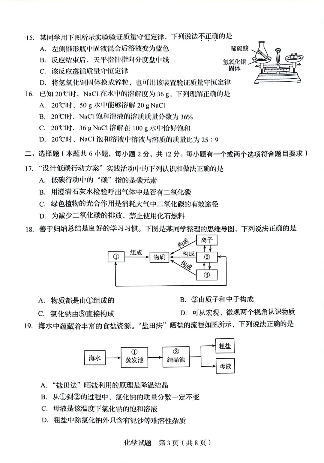 山东鲁教版中考化学真题 | 2025年山东省青岛市中考化学真题| 高清版,带答案解析 第3张