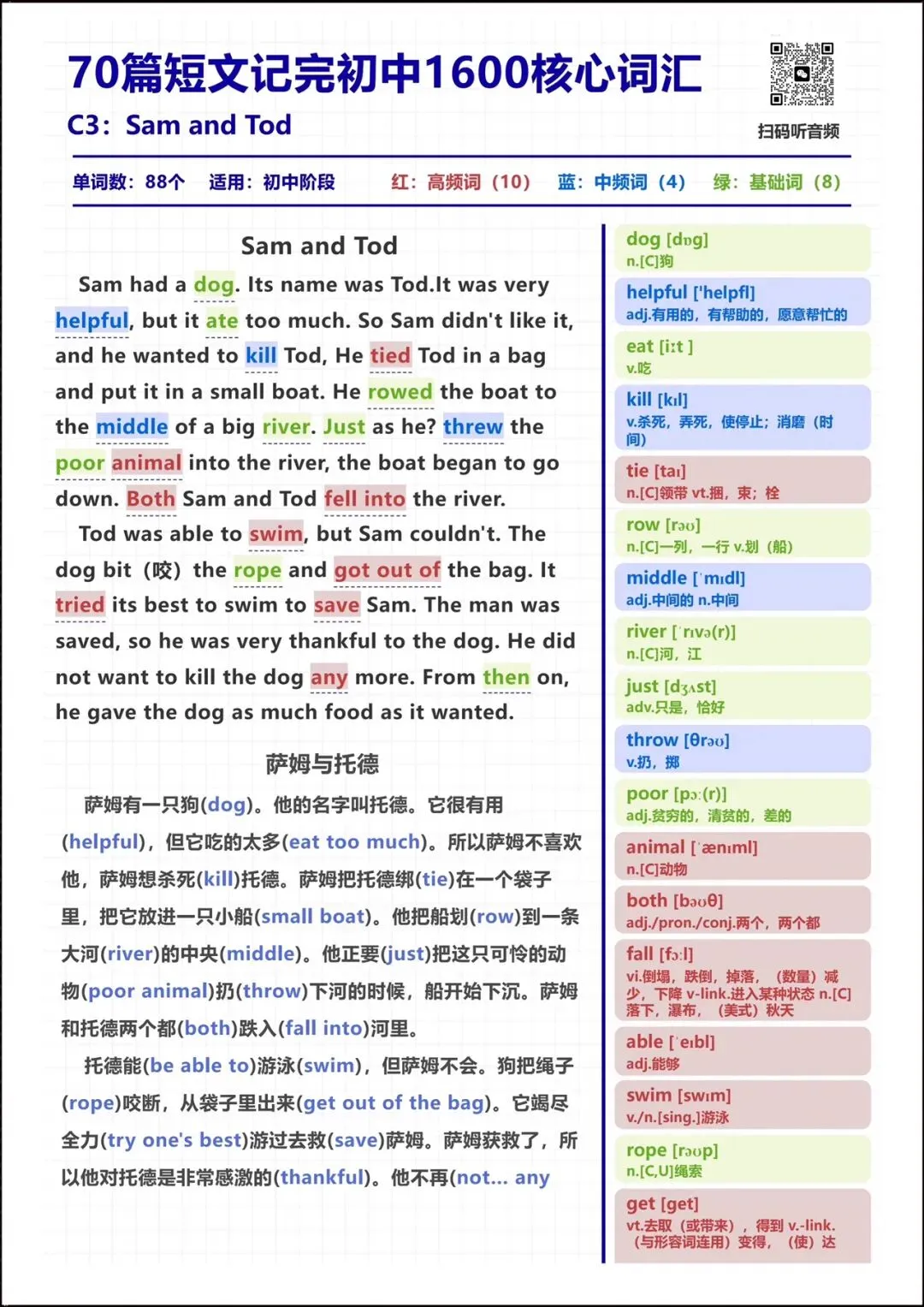 【中考必背】2026新人教版七八九年级《英语》70篇短文记完初中1600核心词汇(完整电子版可下载打印) 第6张