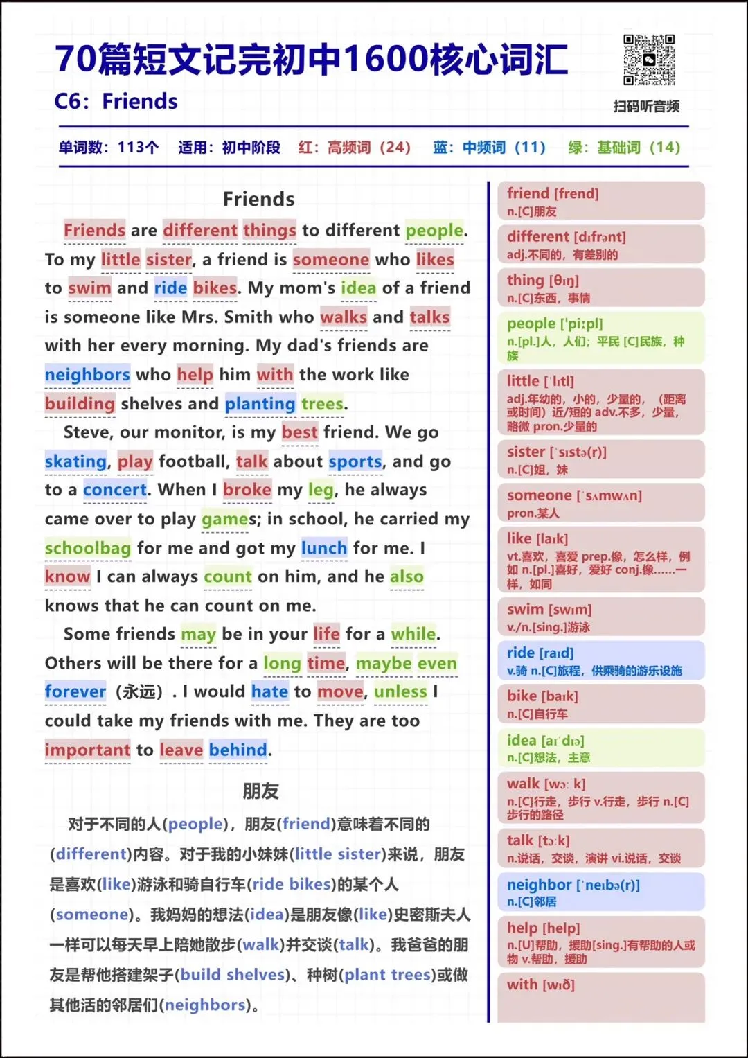 【中考必背】2026新人教版七八九年级《英语》70篇短文记完初中1600核心词汇(完整电子版可下载打印) 第13张