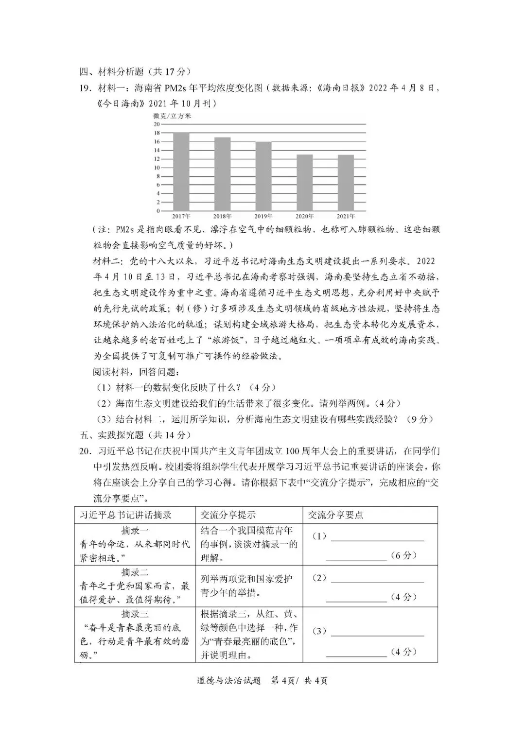 2020-2024年海南中考道德与法治真题(含答案) 第13张