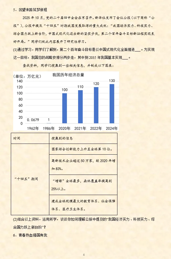 2026年中考道法必刷题【材料题】专项训练60题(1) 第4张