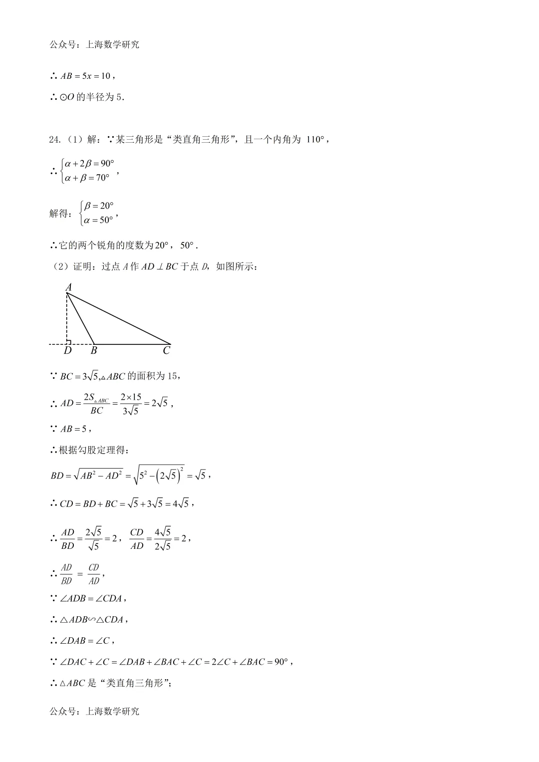 2026年上海市中考数学练习卷及答案(2026.2) 第16张