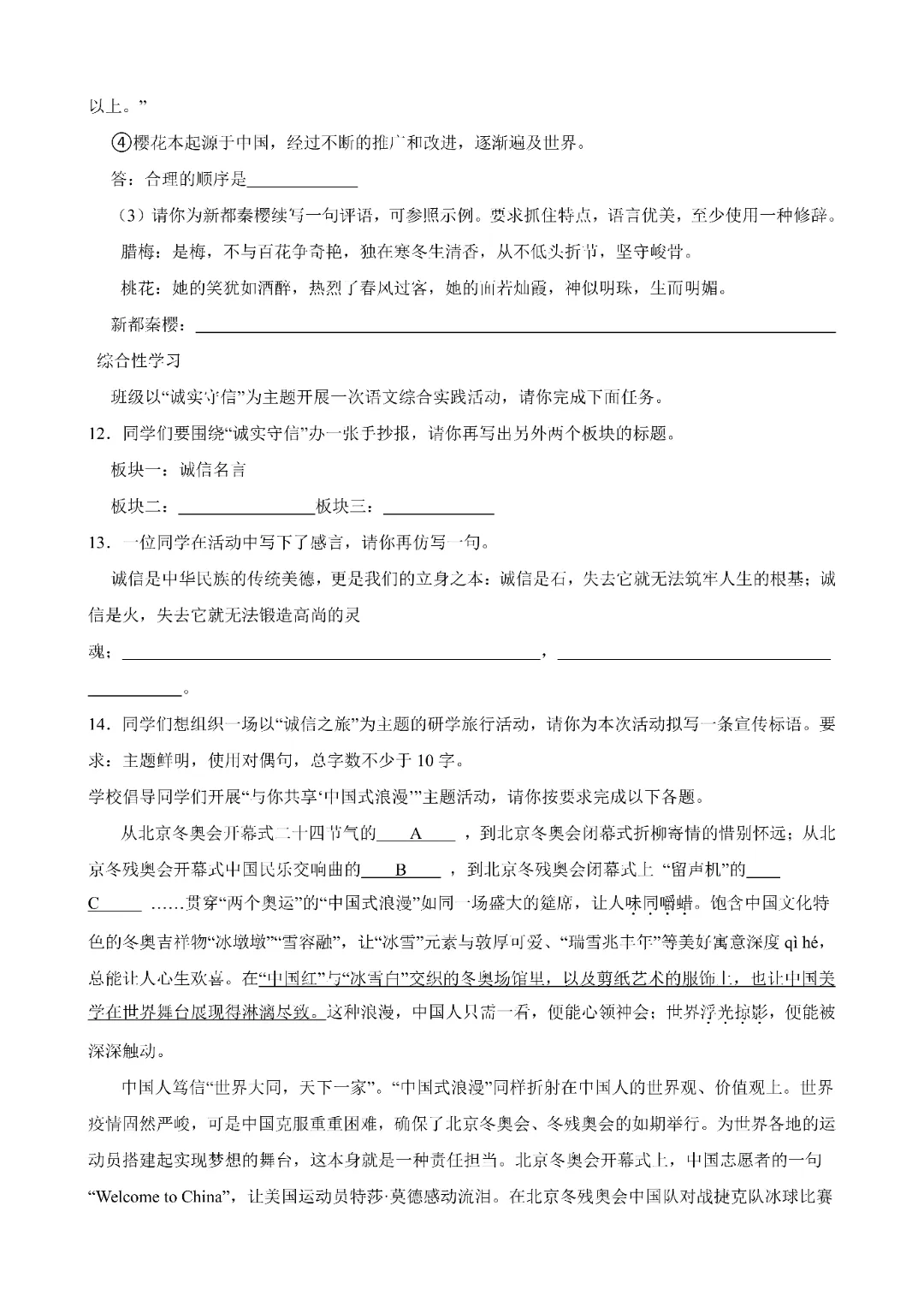 0211 2026春人教版初中语文《中考语文主套用式仿写专题练习》,电子版可打印 第7张