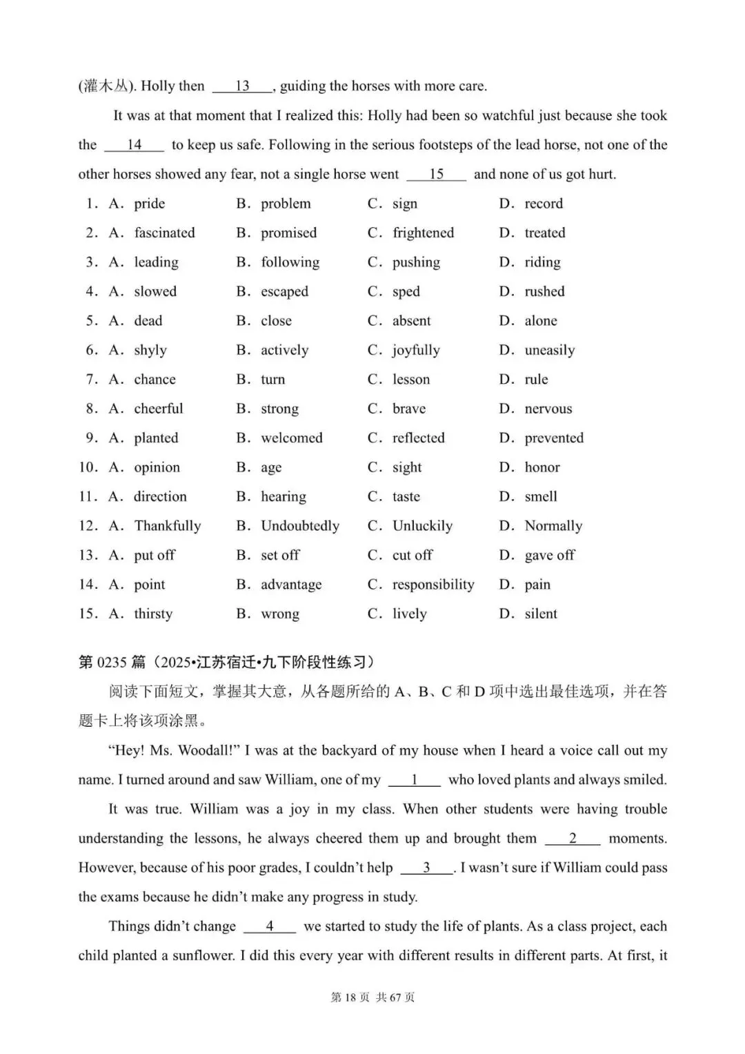 中考英语总复习:完形填空300篇(221~240)(适合九下考前练习,含答案解析,文末领取word完整版) 第18张 中考英语总复习:完形填空300篇(221~240)(适合九下考前练习,含答案解析,文末领取word完整版) 第18张