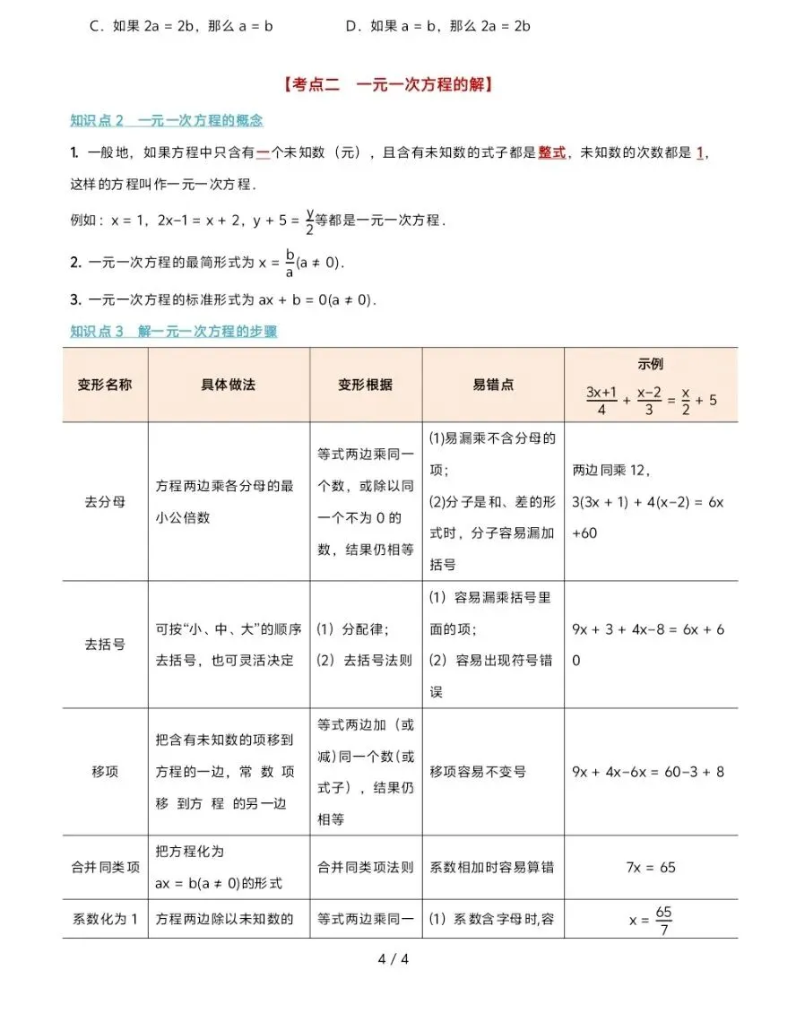 初中数学中考复习系列,一次方程及一元二次方程专题,考点全面,解析详细 第4张