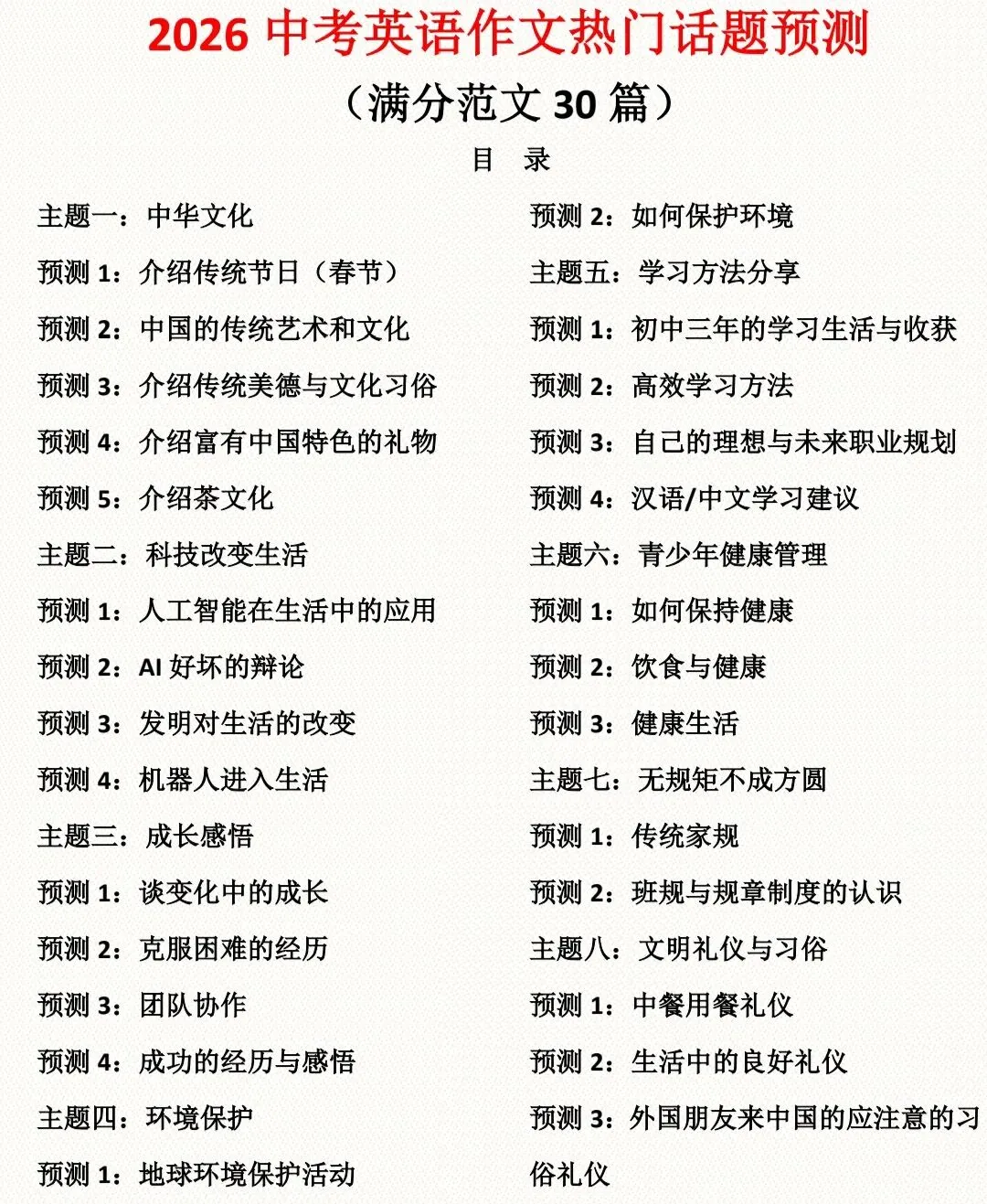 2026 中考英语作文热门话题预测,直接背下来! 第1张