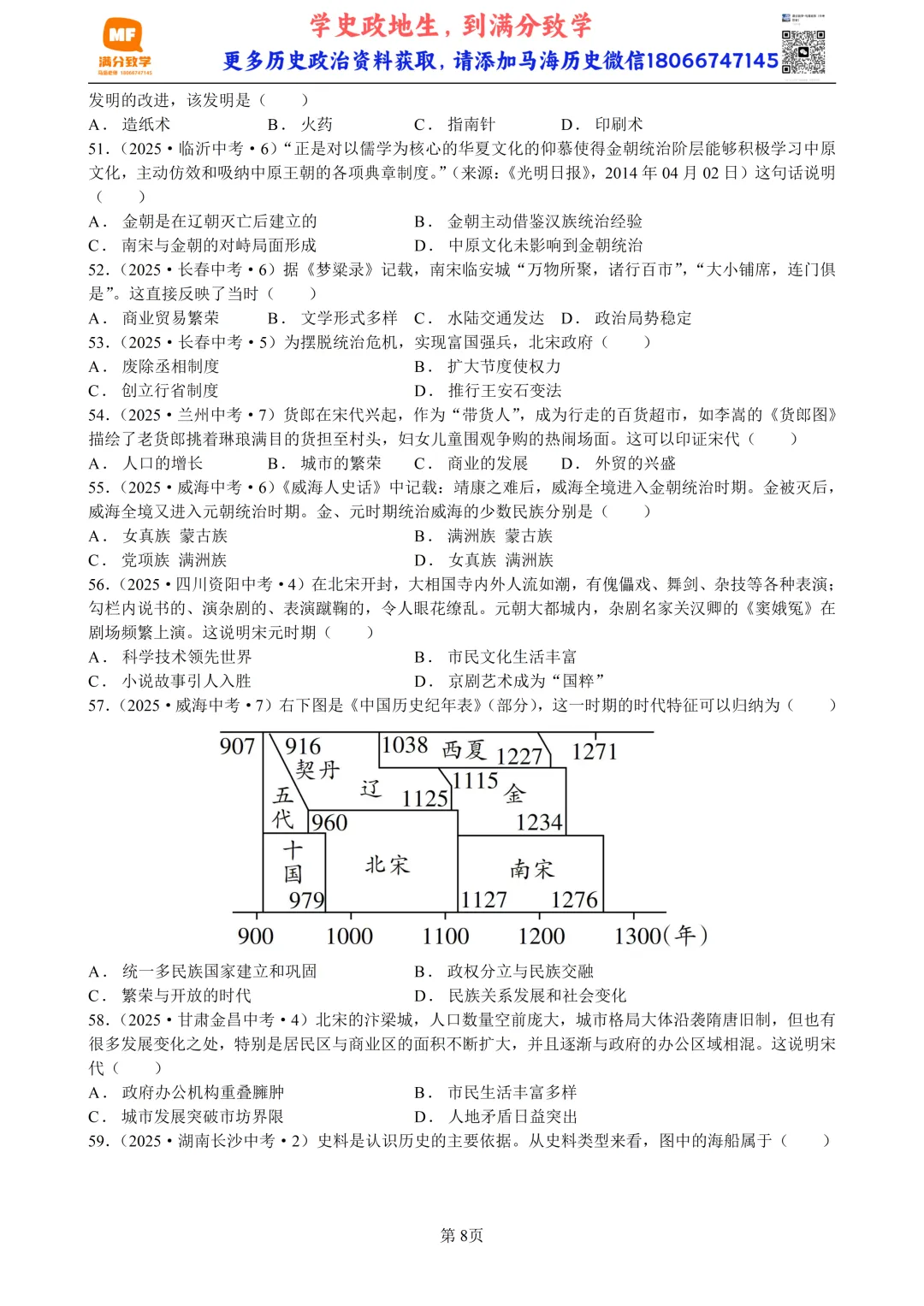 2025年全国省市中考真题汇编:百题专练系列——中国古代史(三) 第8张