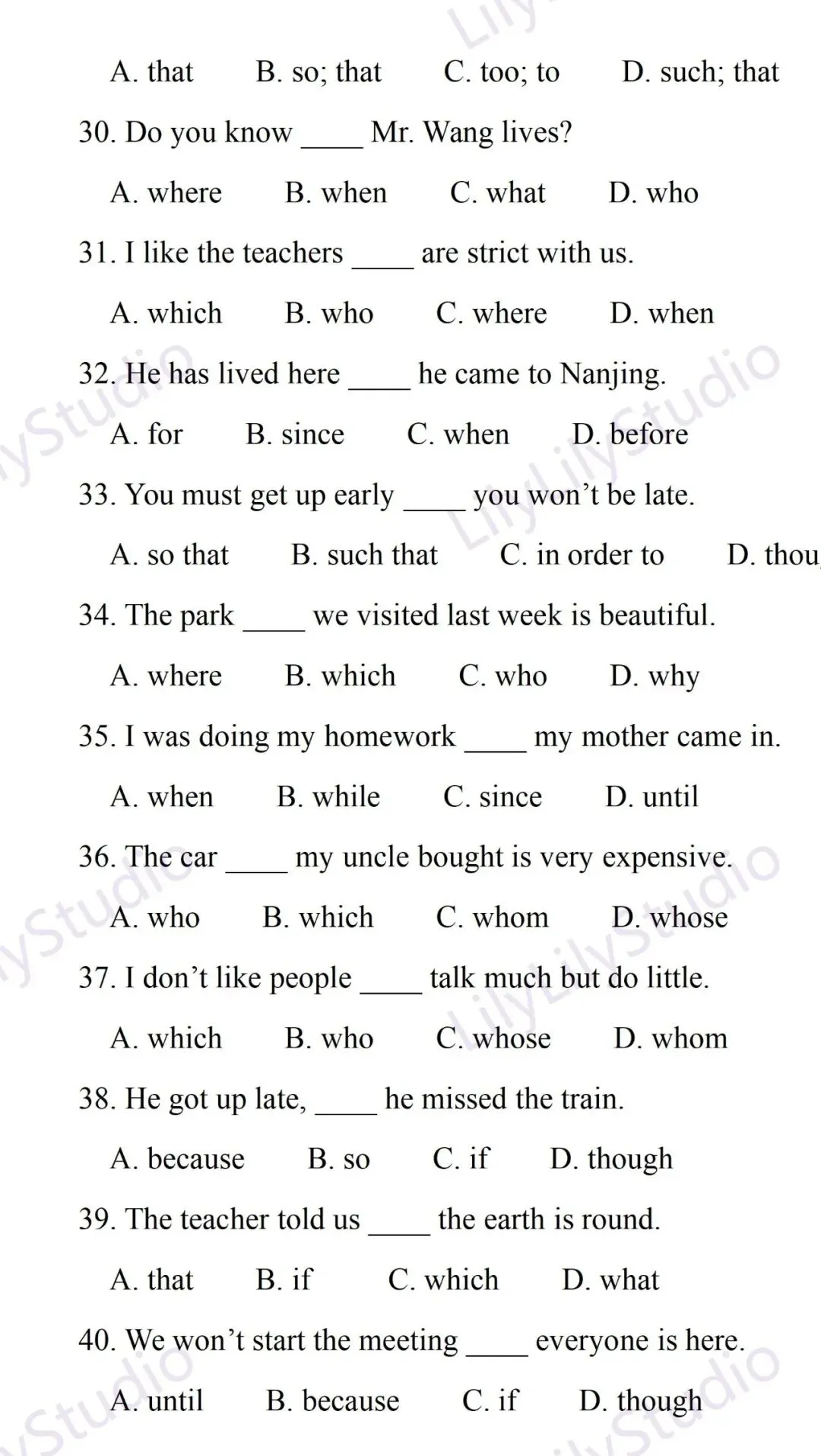 中考英语| 宾语从句、状语从句、定语从句混合练习 第3张