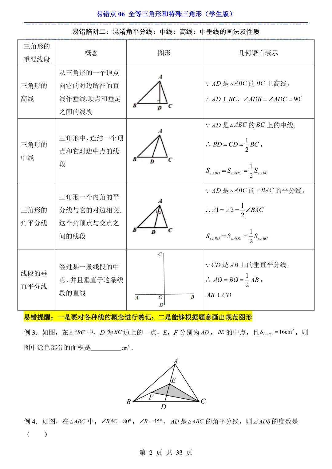 2026年中考数学易错点06《全等三角形和特殊三角形》(含答案解析),电子版可下载打印 第3张