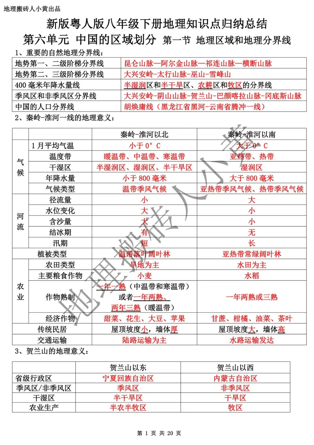 【中考复习】2025-2026学年最新教材八下地理粤教版知识点总结(背诵版和默写版) 第2张