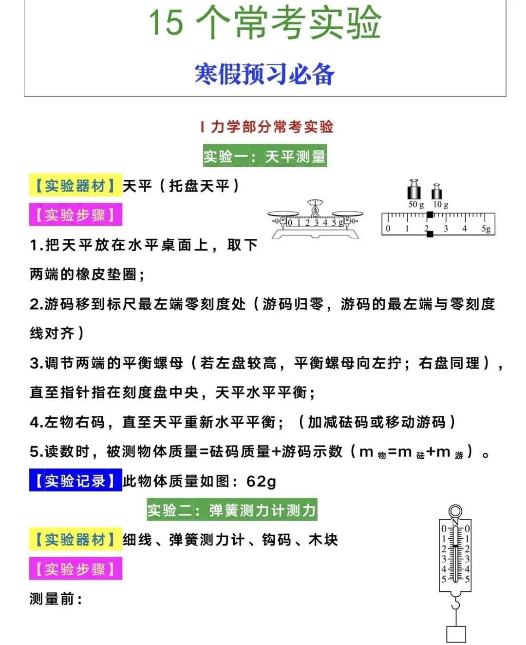 中考物理【15个常考实验】中考预习必备!实验器材+步骤+记录总归纳! 第2张 中考物理【15个常考实验】中考预习必备!实验器材+步骤+记录总归纳! 第2张