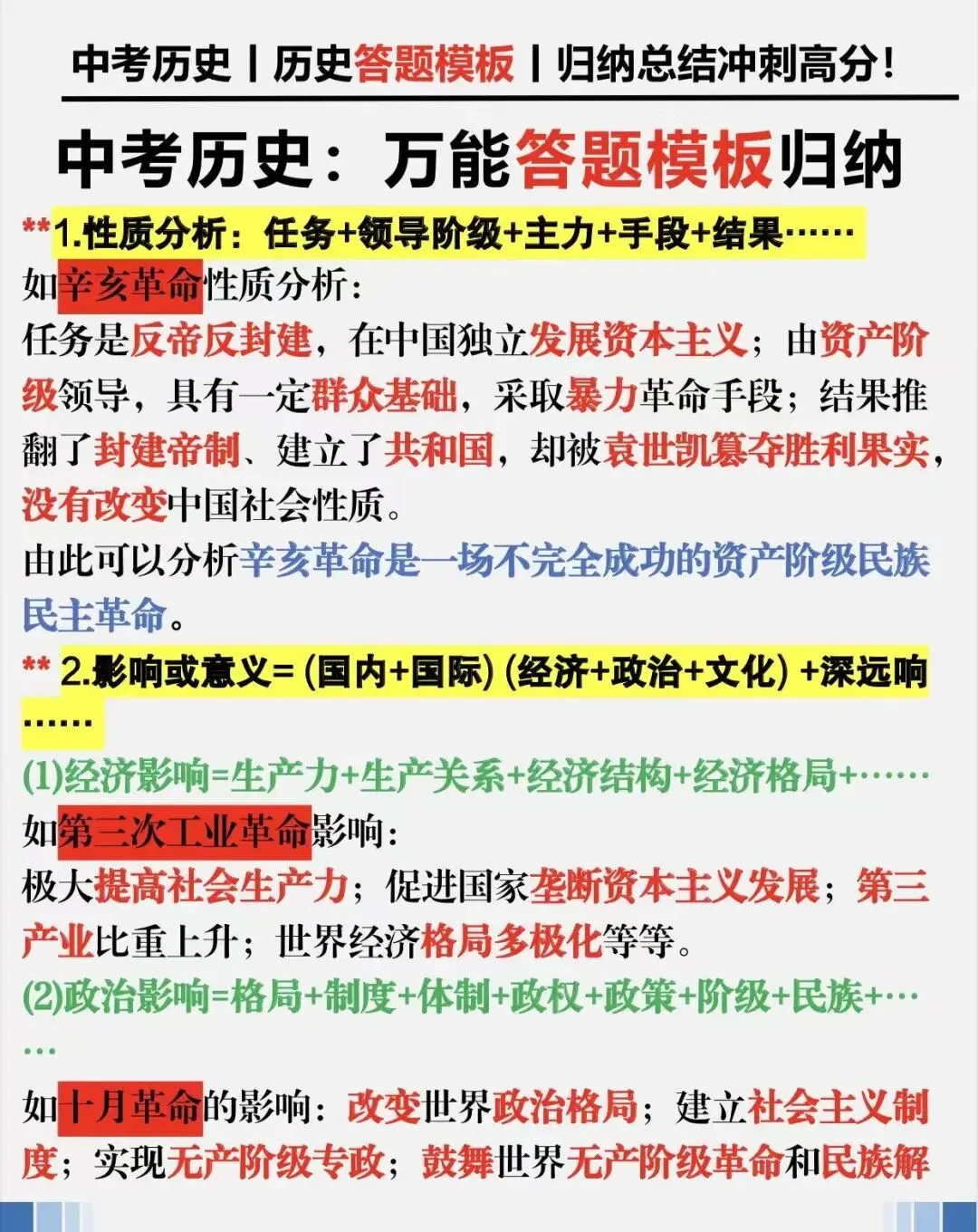 中考历史:万能答题模板归纳总结/电子版可打印 第3张