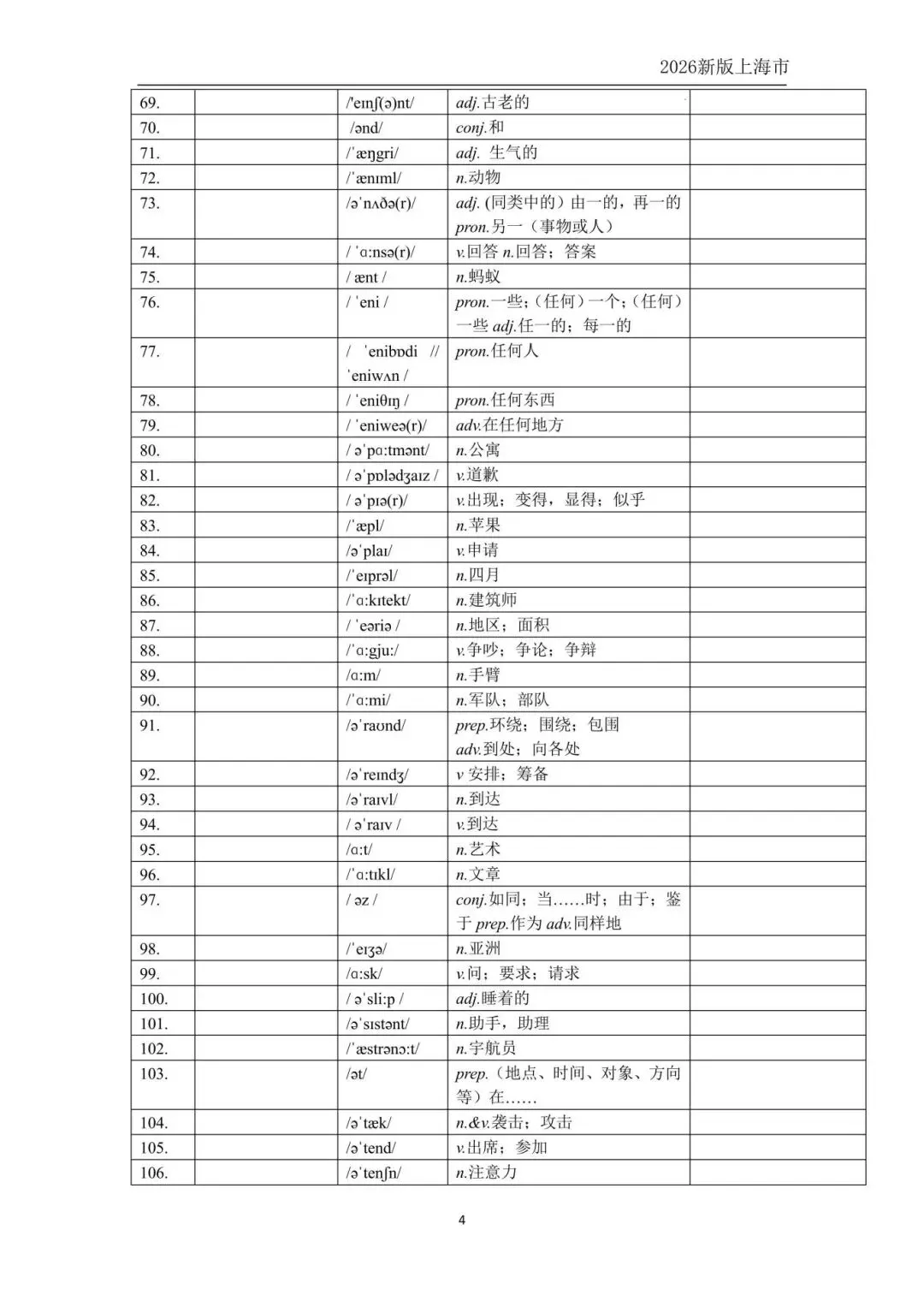 2026新版上海中考英语考纲词汇默写本 | 双向默写(附PDF 可打印) 第9张