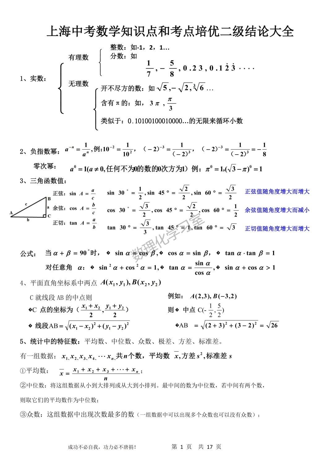 最新的上海中考数学知识点和考点培优二级结论大全 第1张 最新的上海中考数学知识点和考点培优二级结论大全 第1张