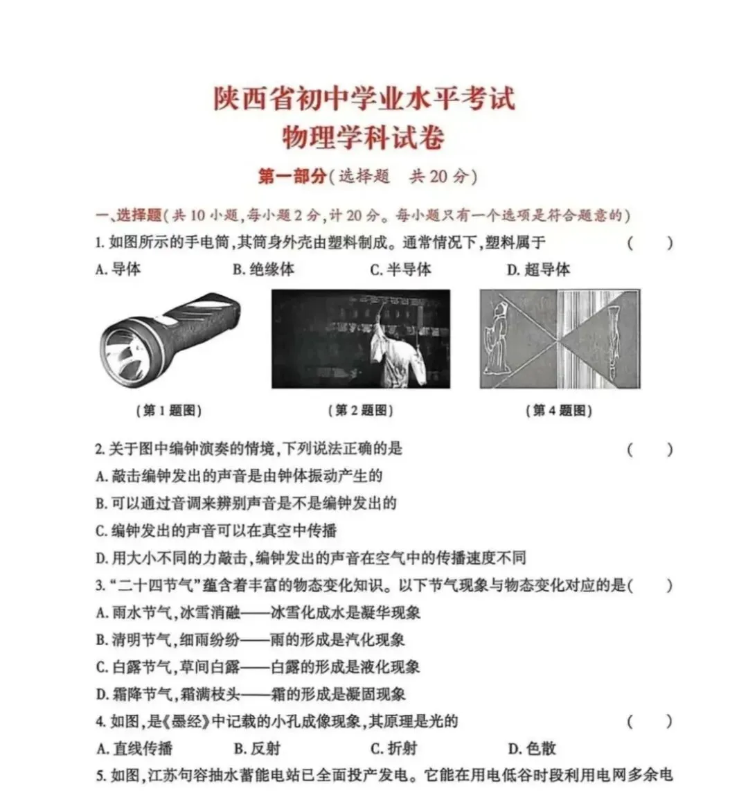 【瞧见物理】2026年陕西省中考物理试题及参考答案(一) 第1张