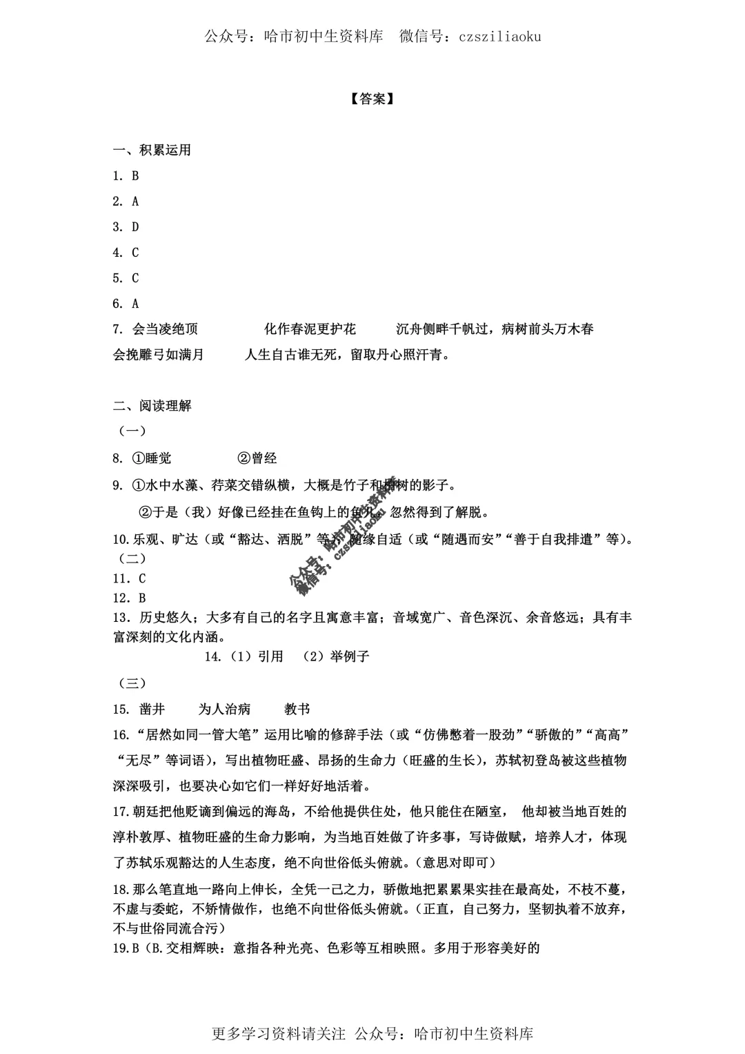 2025中考·南岗区5套·语文模拟练习卷+答案 第45张