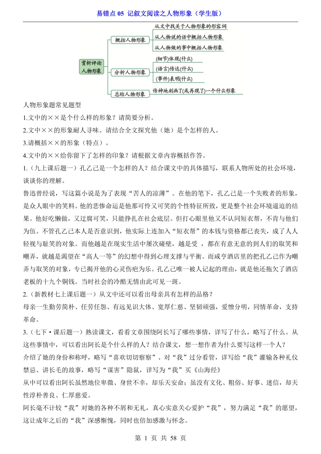 2026年中考语文易错点05《记叙文阅读之人物形象》(含答案解析),电子版可下载打印 第2张