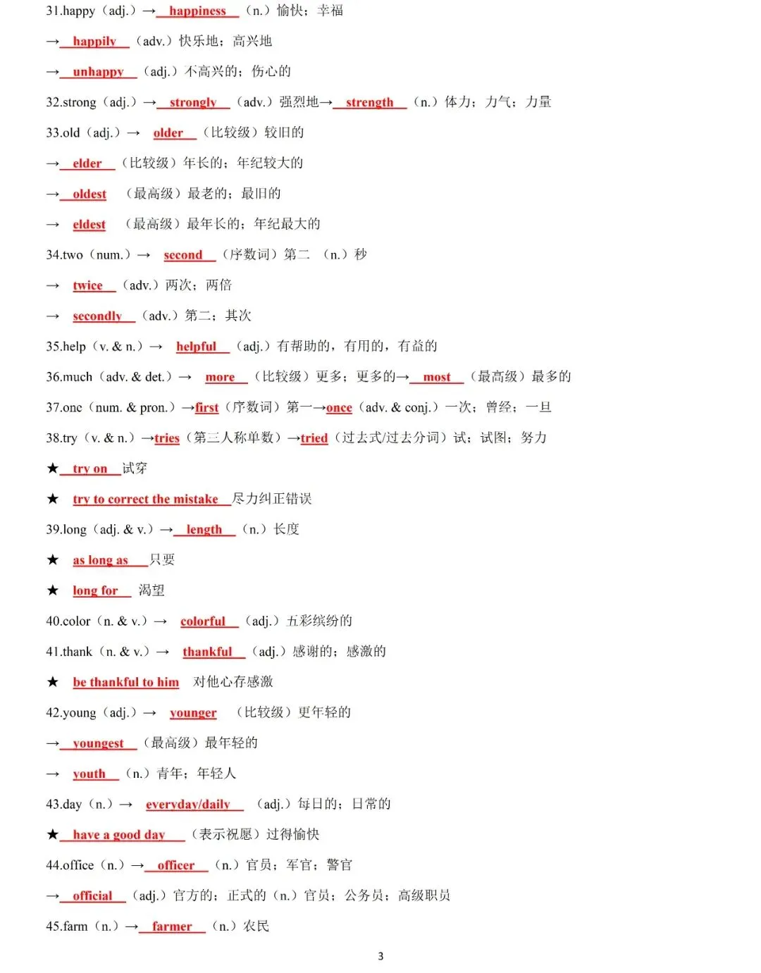 中考英语必考高频词性转换背诵版+检测版(可下载) 第4张