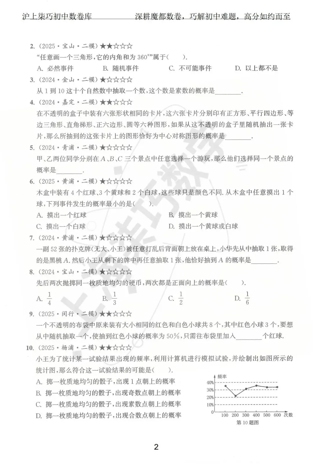 2024-2025上海初三各区中考数学二模试题汇编--专题十数据整理和概率统计 第8张