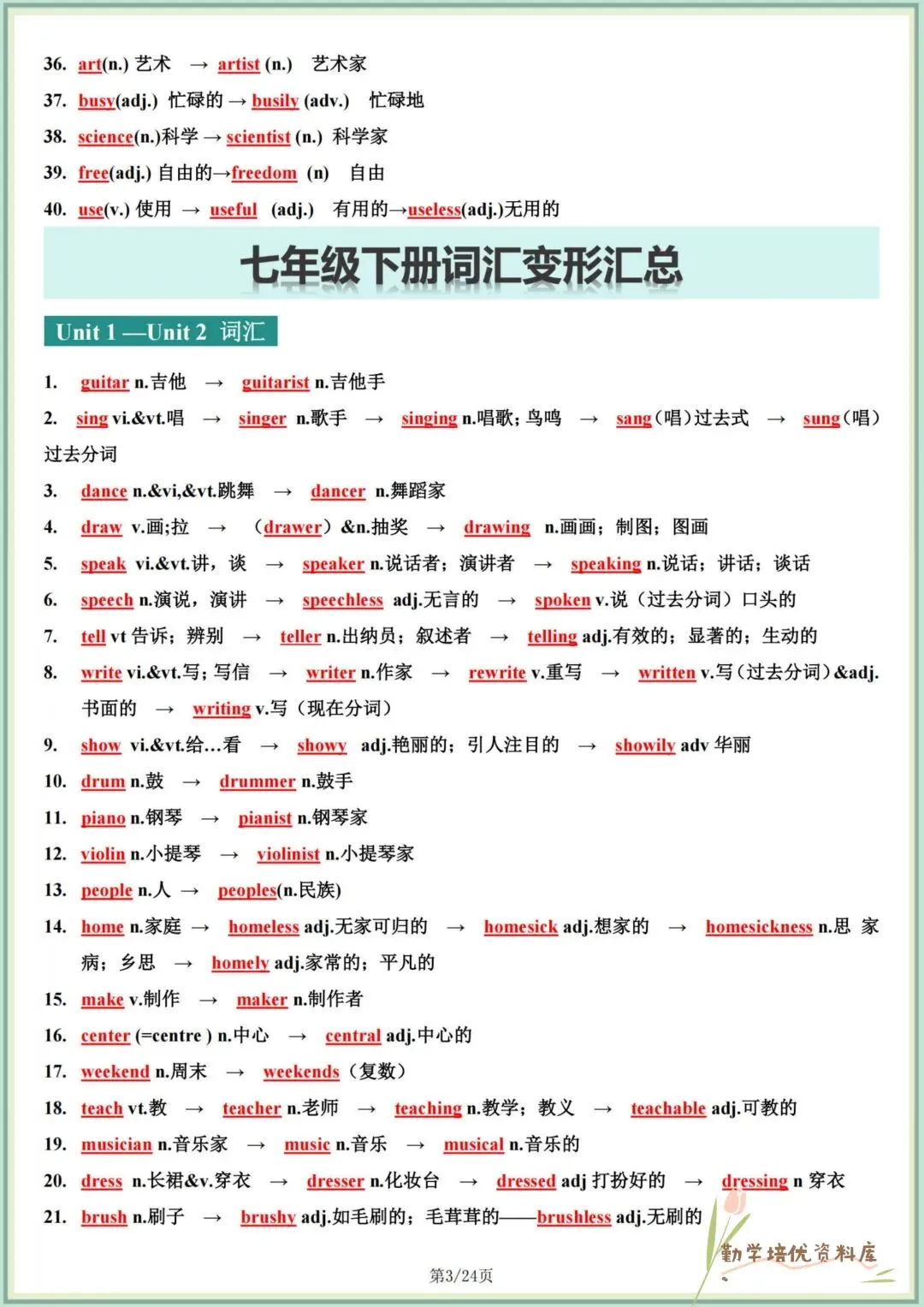 2026春新(人教版)中考英语(七年级八年级九年级)词汇变形梳理(背诵版+默写版),电子版可下载打印! 第4张 2026春新(人教版)中考英语(七年级八年级九年级)词汇变形梳理(背诵版+默写版),电子版可下载打印! 第4张