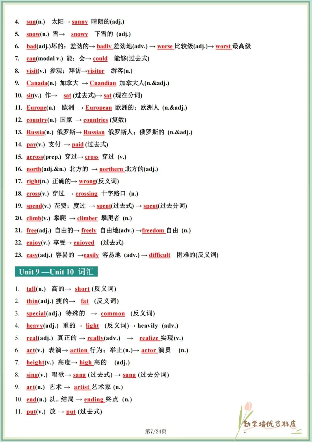 2026春新(人教版)中考英语(七年级八年级九年级)词汇变形梳理(背诵版+默写版),电子版可下载打印! 第8张 2026春新(人教版)中考英语(七年级八年级九年级)词汇变形梳理(背诵版+默写版),电子版可下载打印! 第8张