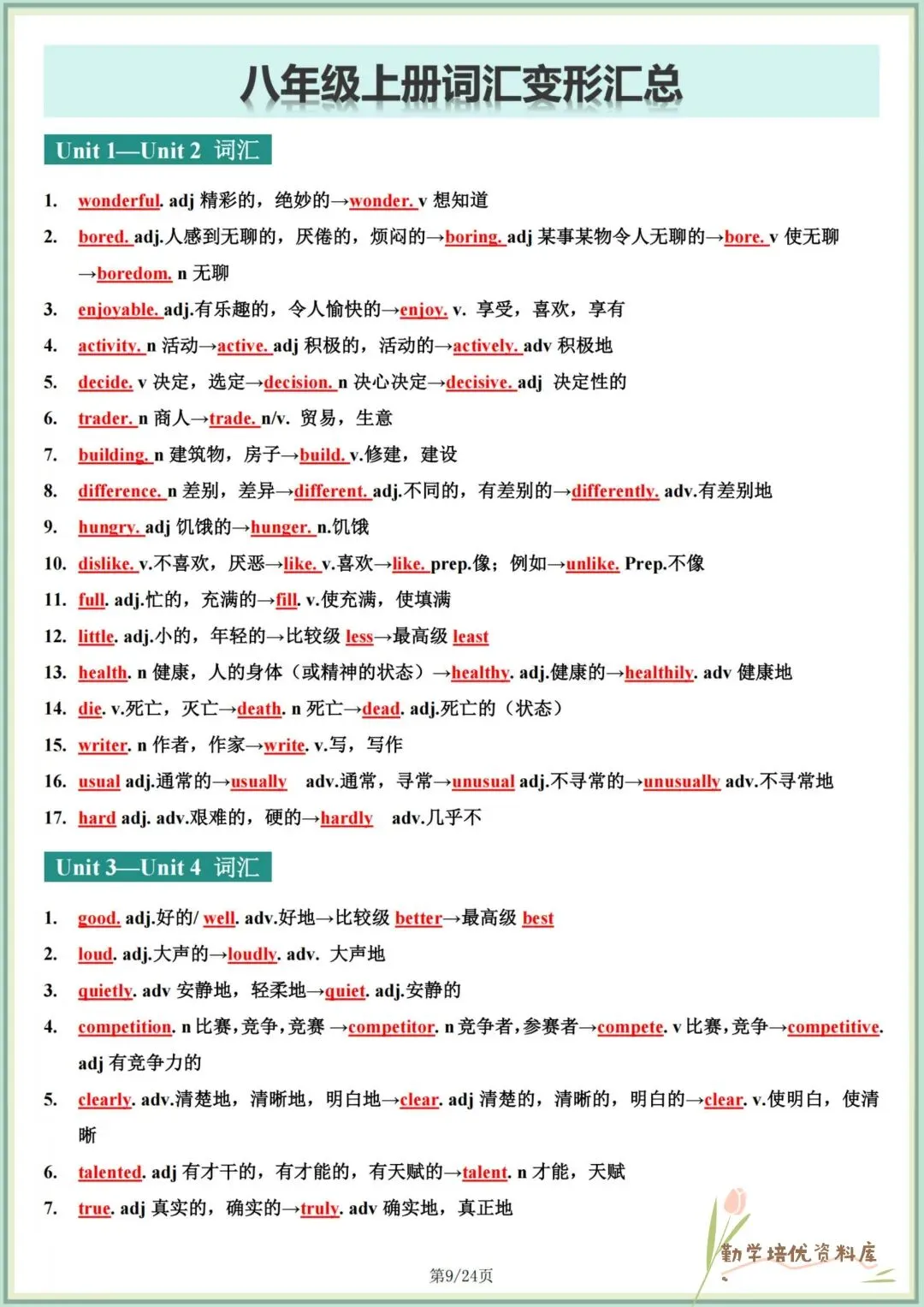 2026春新(人教版)中考英语(七年级八年级九年级)词汇变形梳理(背诵版+默写版),电子版可下载打印! 第10张 2026春新(人教版)中考英语(七年级八年级九年级)词汇变形梳理(背诵版+默写版),电子版可下载打印! 第10张