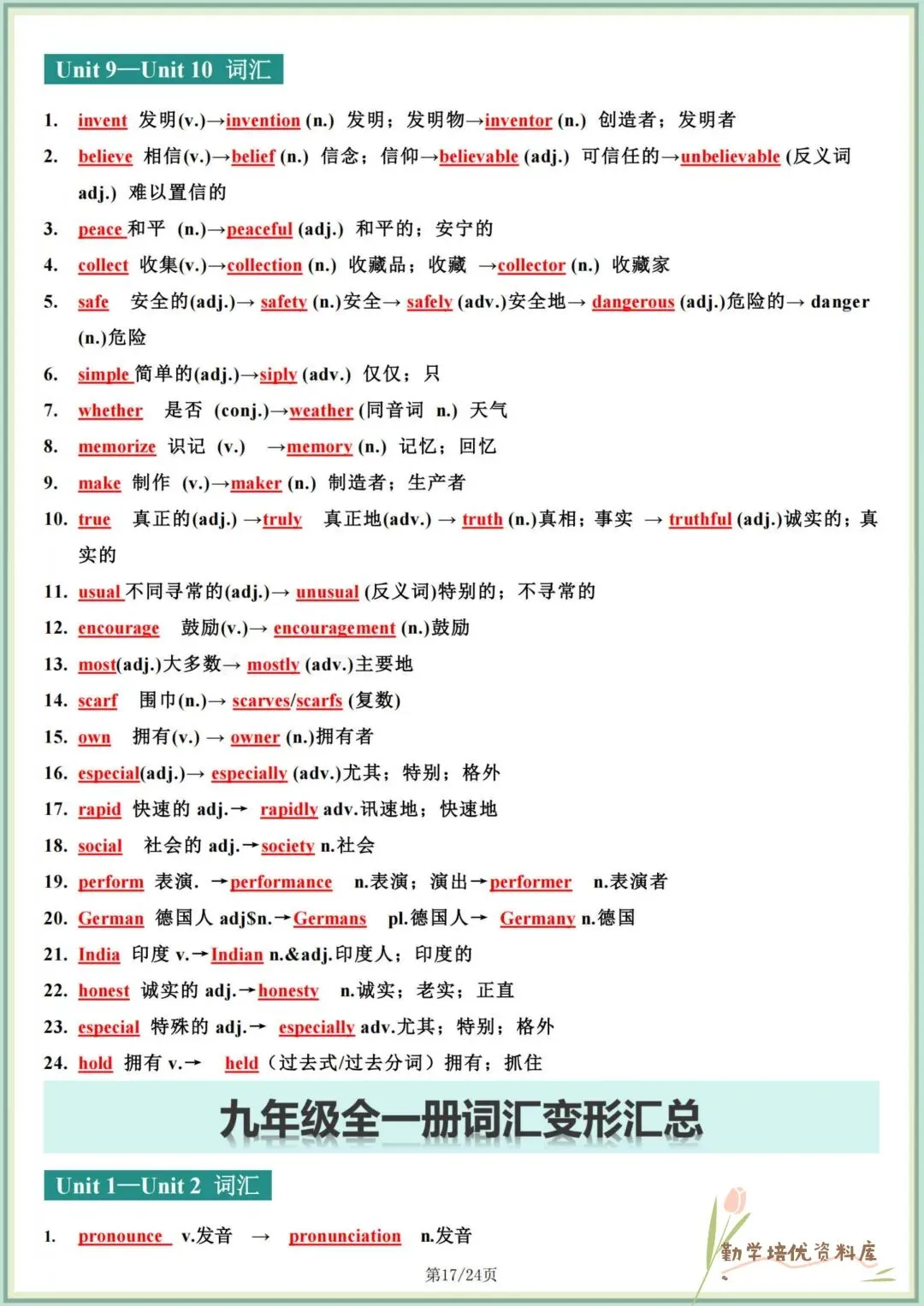 2026春新(人教版)中考英语(七年级八年级九年级)词汇变形梳理(背诵版+默写版),电子版可下载打印! 第13张 2026春新(人教版)中考英语(七年级八年级九年级)词汇变形梳理(背诵版+默写版),电子版可下载打印! 第13张