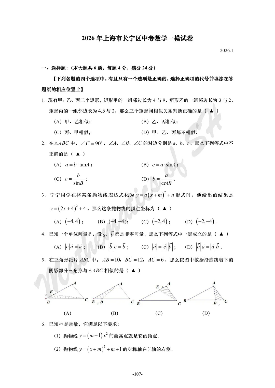 【2026上海中考】2026届初三数学16区一模汇总(试卷版) 第107张