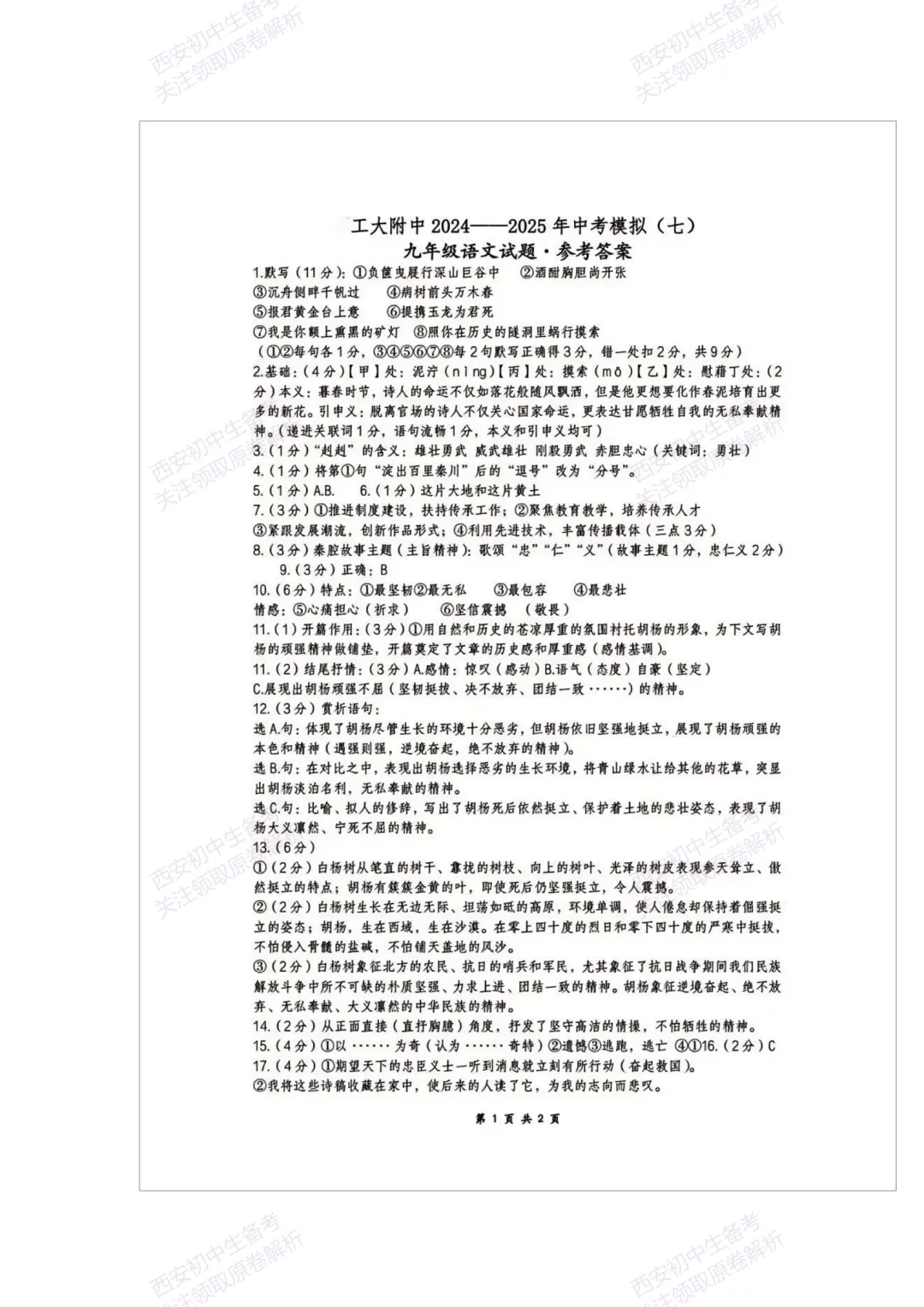 中考复习,五大名校真题!西安模拟:【2025西工大附中】九年级七模考试,语文试题,试卷+完整版答案,免费下载! 第16张