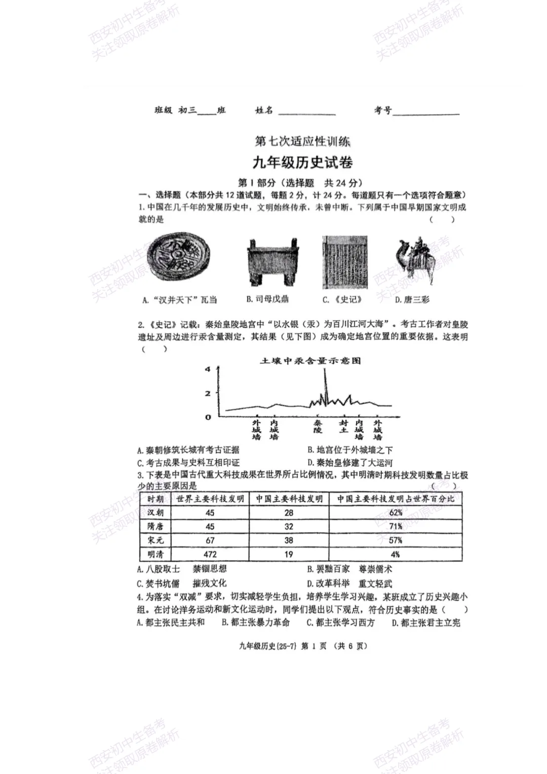 中考复习,五大名校真题!西安模拟:【2025西工大附中】九年级七模考试,历史试题,试卷+完整版答案,免费下载! 第7张