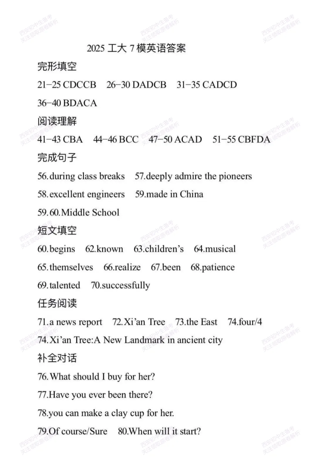 中考复习,五大名校真题!西安模拟:【2025西工大附中】九年级七模考试,英语试题,试卷+完整版答案,免费下载! 第16张
