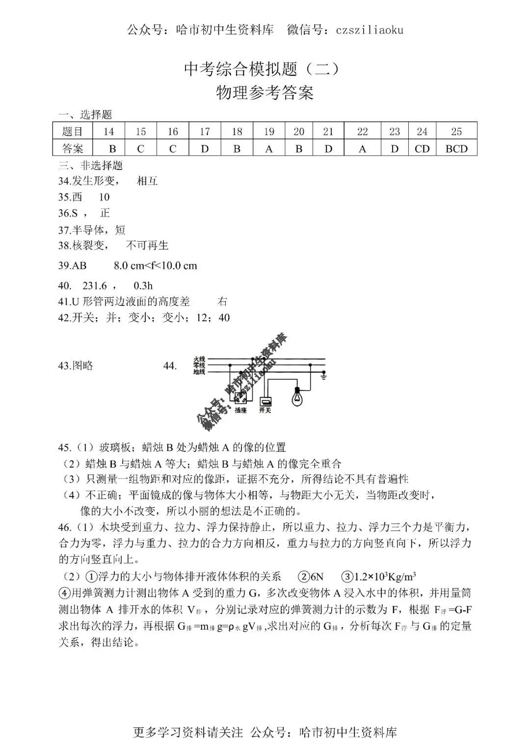 2025中考·南岗区5套·物理模拟练习卷+答案 第36张