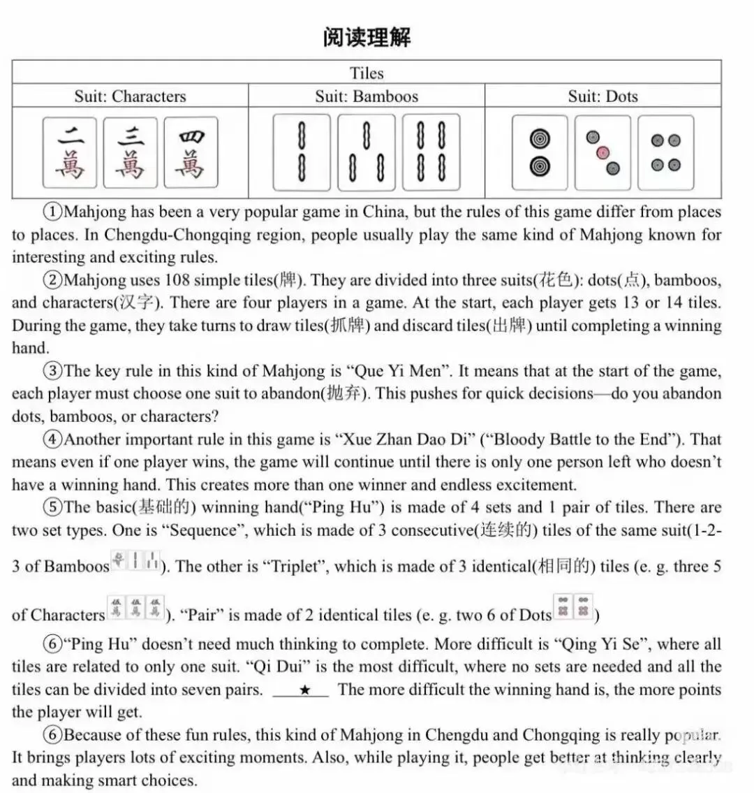 当麻将成为中考英语模拟阅读题…… 第3张