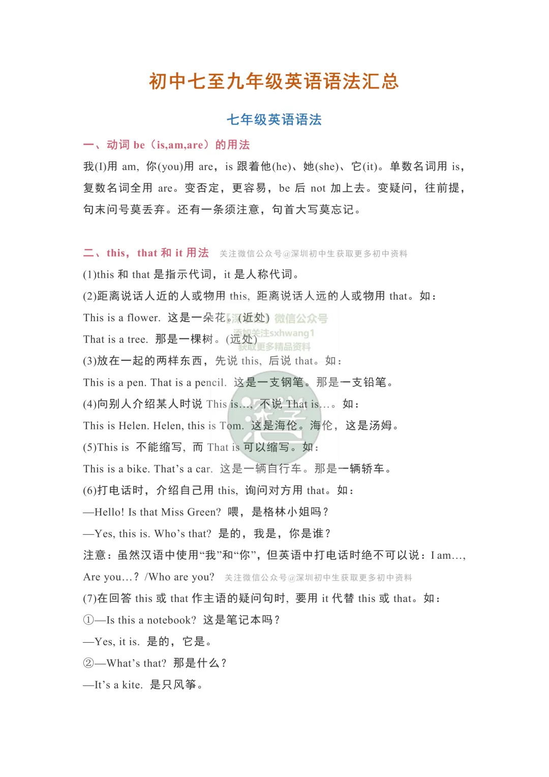 33页!深圳中考七至九年级英语语法汇总! 第3张